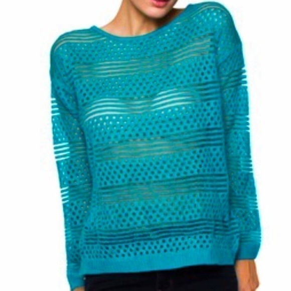 New!! Callie Lives Stasia Turquoise Mesh Sheer Knit Top - Picture 6 of 7